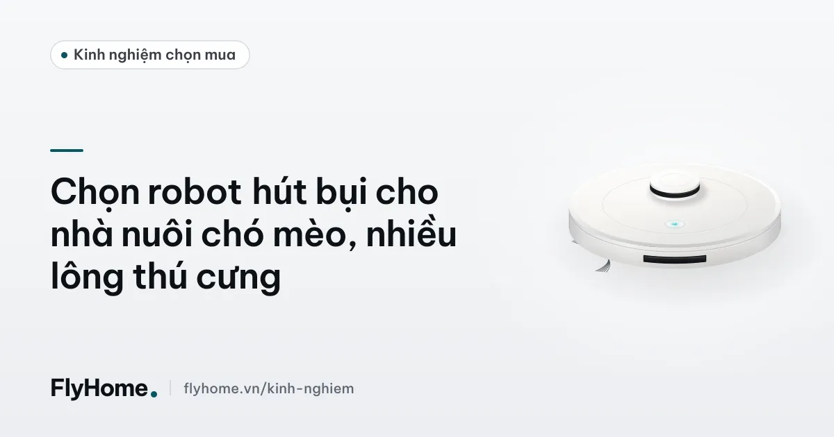 Robot hút bụi đang hút lông trên sàn gỗ cạnh một chú mèo nằm nghỉ